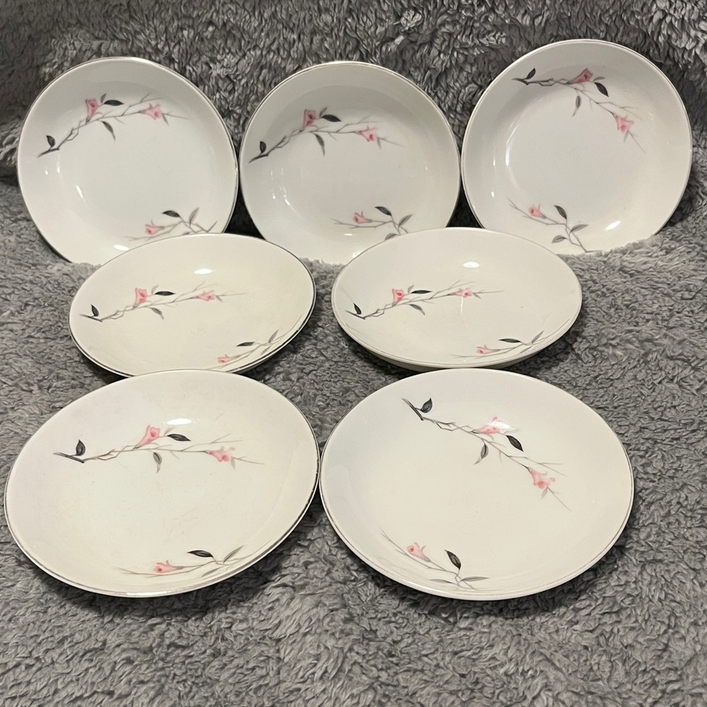 Cherry Blossom Vintage Floral Fruit Dessert Bowls Set of 7 #1067 FineChina Japan